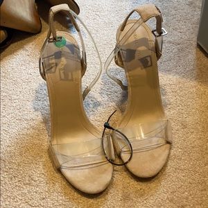 Kendall + Kylie beige suede w/clear straps